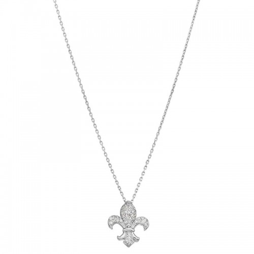 Lisa Nik 18k white gold rhodium plated Charms fleur de lis pendant necklace with diamonds weighing 0.25 carat total weight