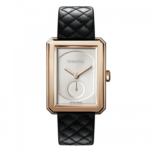 Chanel Boy-Friend large 18k rose gold opaline guilloche dial on alligator strap with 18k rose gold buckle