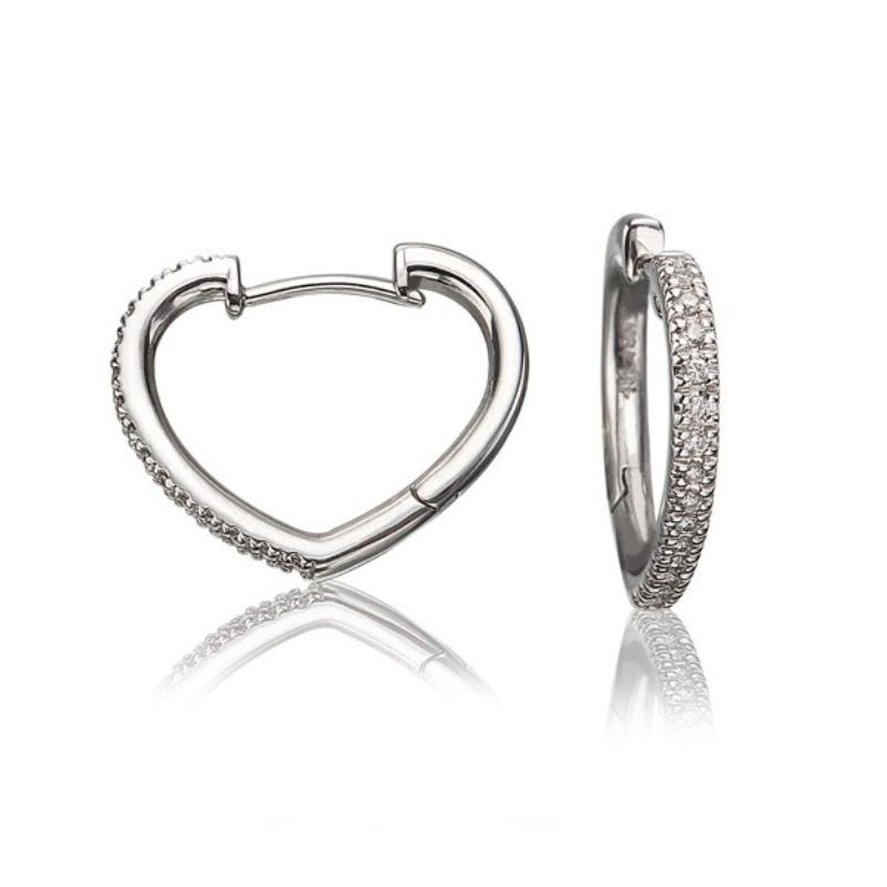 Lisa Nik 18k white gold Sparkle heart shaped hoop earrings with diamonds weighing 0.16 carat total weight