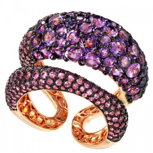 Etho Maria 18K Rose Gold Amethysts And Pink Sapphire Open Space Ring