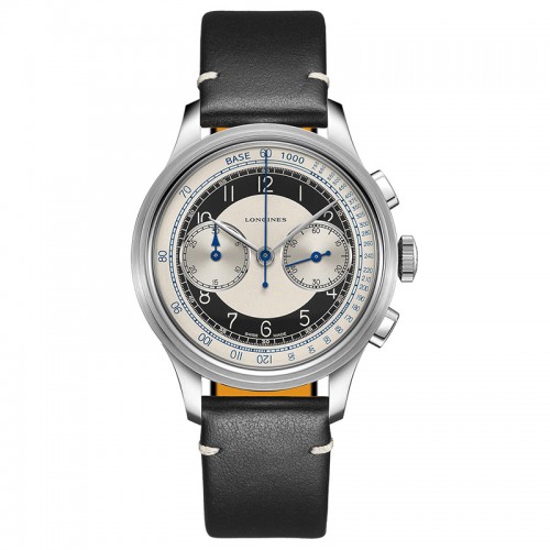 Longines Heritage Classic Chronograph steel 40mm silver dial on leather strap with steel buckle