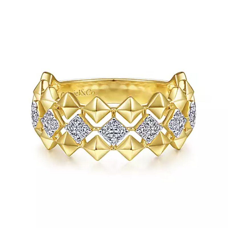 Gabriel & Co 18K Yellow Gold Stackable Geometric Diamond Station Grommet Ring