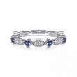 Gabriel & Co 18K White Gold Rhodium Plated Stackable Alternating Diamond Cluster Marquis And Sapphire Band, Round Diamonds