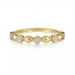 Gabriel & Co 18K Yellow Gold Stackable Alternating Milgrained Marquise Shape Gold Stations And Round Diamonds