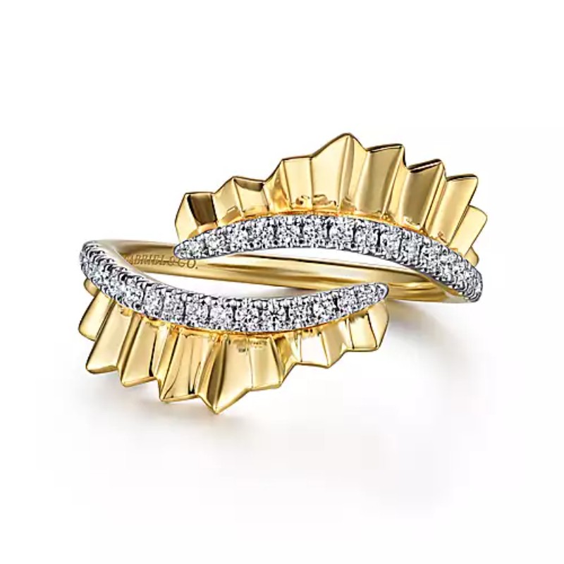 Gabriel & Co 18K Yellow Gold Contemporary 15.2mm Accordion Fan Bypass Ring