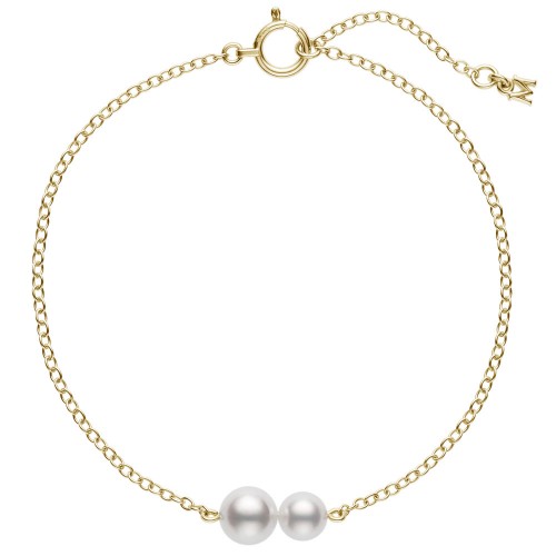 Mikimoto 18k yellow gold Staiton bracelet with 2 pearls, 5-6mm/A+ akoya pearls, 6.25