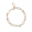 Mikimoto 18K Yellow Gold M Collection Chain Link Bracelet With Three Pearl Stations
