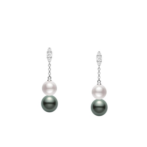 Mikimoto 18k white gold rhodium plated Morning Dew multi pearls drop earrings