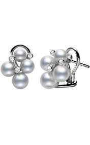 White 18 Karat Cluster Earrings 8 P= 4.75-6Mm Akoya A+ 2 Pearls Each Of: 4.75Mm 5.25Mm 5.5Mm 6Mm .09Ct Dia