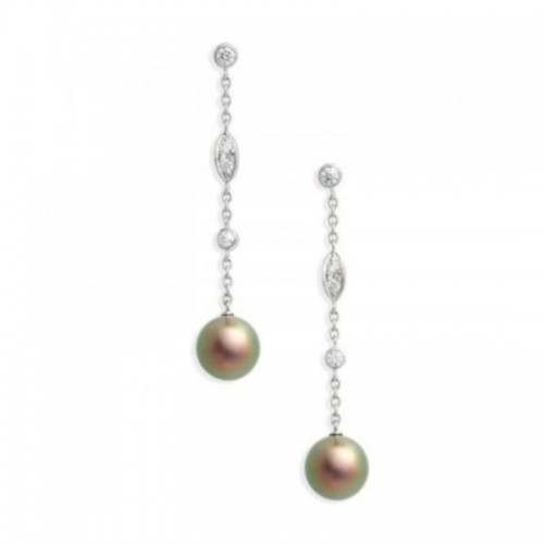 Mikimoto 18k white gold Black South Sea pearl drop earrings