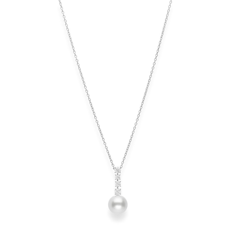 White 18 Karat Pendant With 4=0.72Tw Round Diamonds And One 12.00Mm Round White South Sea Pearl 19.5 Adjustable Chain