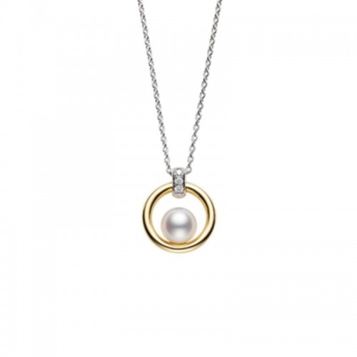 Mikimoto 18k yellow gold and 18k white gold rhodium plated Circle pearl pendant