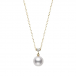 Mikimoto 18k yellow gold Classic pearl pendant necklace with a diamond, 8.25mm/A+ akoya with a round diamond weighing 0.08 carat weight, 16-18
