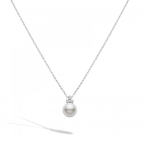 Mikimoto 18K White Gold Rhodium Plated White South Sea Pearl Pendant Necklace With Diamonds