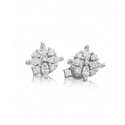 Lisa Nik 18k white gold rhodium plated Sparkle marquise and round diamond stud earrings with diamonds weighing 0.80 total carat weight