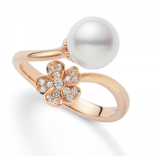 MIkimoto Cherry Blossom Akoya Pearl and Diamond Ring