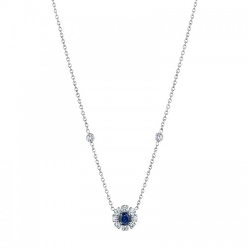 Penny Preville 18K White Gold Rhodium Plated Round Blue Sapphire Pendant Necklace