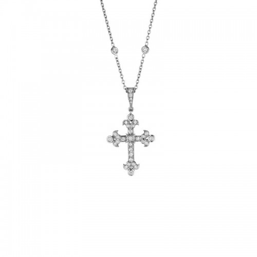 Penny Preville 18K White Gold Small Cross With Diamond Pendant