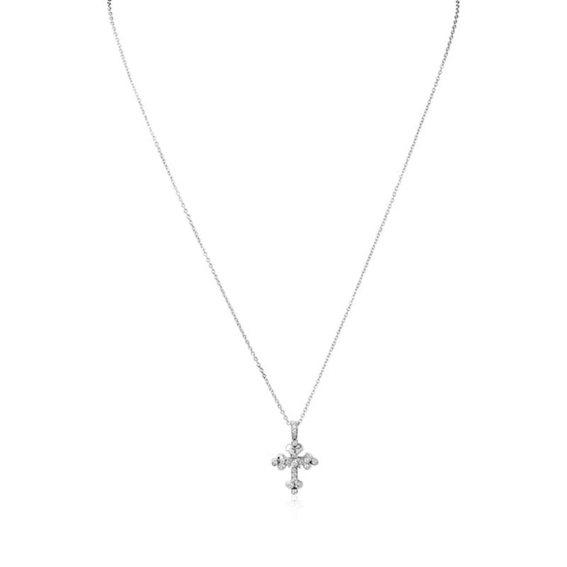 Penny Preville 18K White Gold Rhodium Plated Petite Pave Cross Pendant Necklace