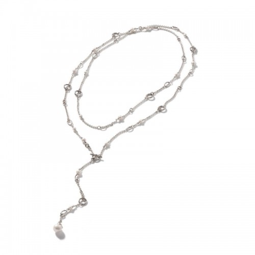 Classic Chain Sautoir Necklace in Silver with Pearl