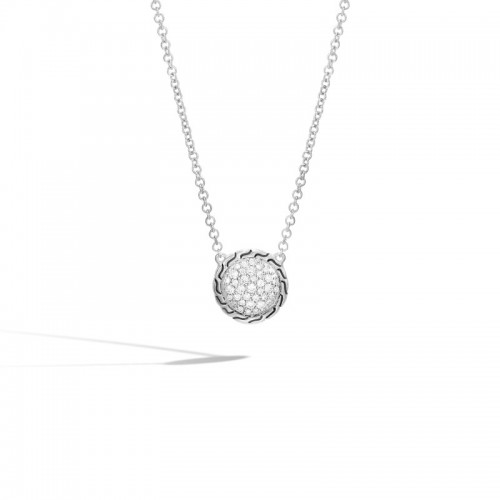 Classic Chain Round Necklace in Silver with Diamonds