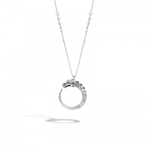 Legends Naga Pendant Necklace, Brushed Silver with Gemstone