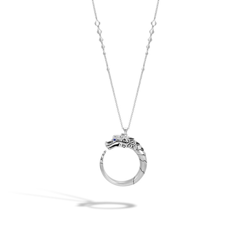 Legends Naga Pendant Necklace, Brushed Silver with Gemstone
