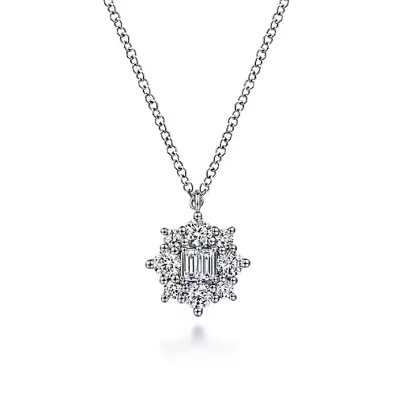 Gabriel & Co 18K White Gold Rhodium Plated Classic Bursting Diamond Pendant Necklace