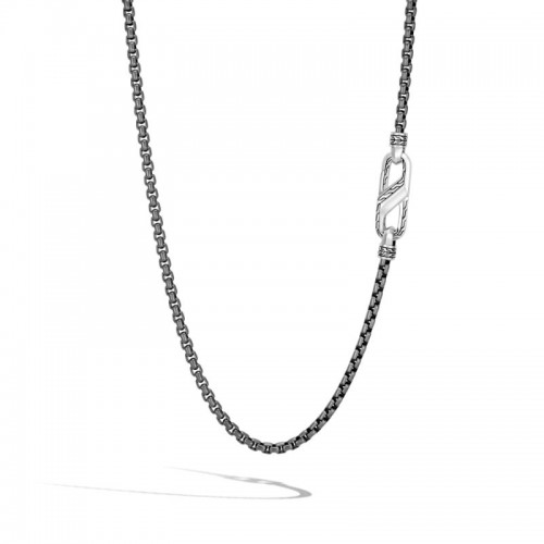 John Hardy sterling silver  with satin matte black rhodium Classic Chain medium box chain necklace, 4mm chain necklace with carabiner clasp, 26