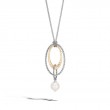 John Hardy sterling silver and 18k bonded yellow gold Classic Chain Palu hammered curb chain pendant necklace with a 13-13.5mm white fresh water pearl and lobster clasp, 67x28.5mm pendant, 32