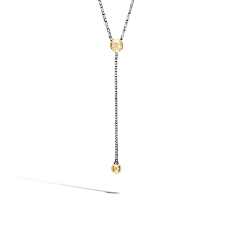 Classic Chain Y Necklace in Silver and Hammered 18K Gold