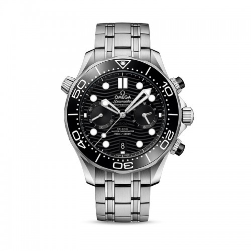 Omega Seamaster Diver 300M steel 44mm chronograph black ceramic bezel black index dial on steel bracelet