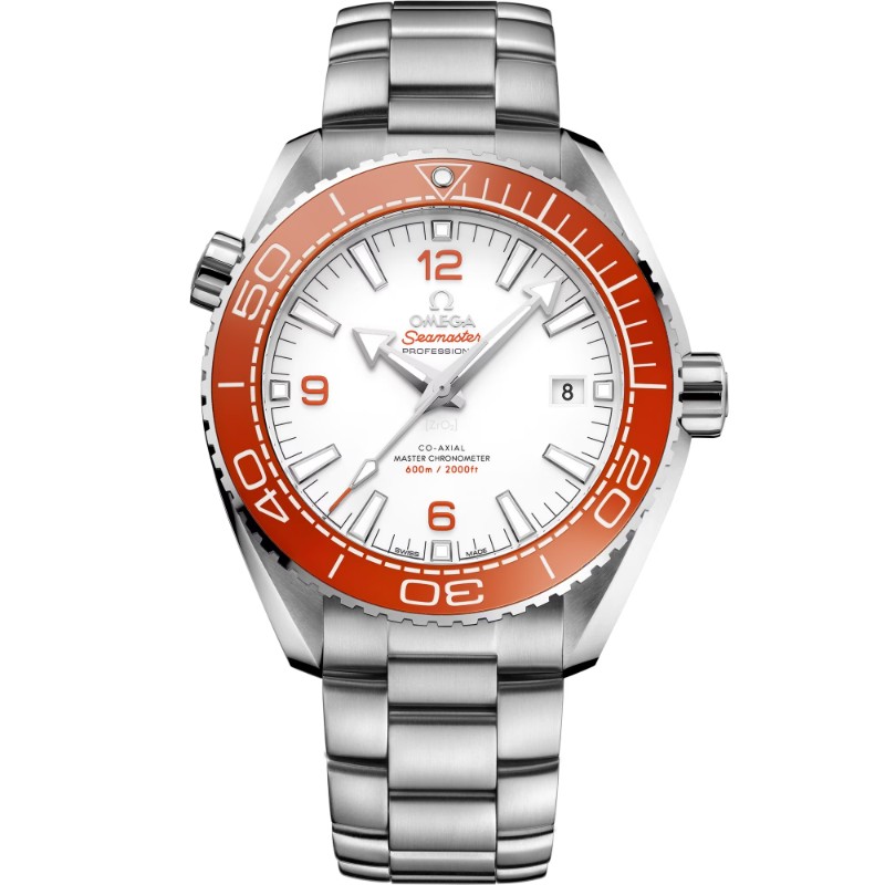 Omega Seamaster Planet Ocean 600M steel 43.5mm orange bezel white index dial on steel bracelet
