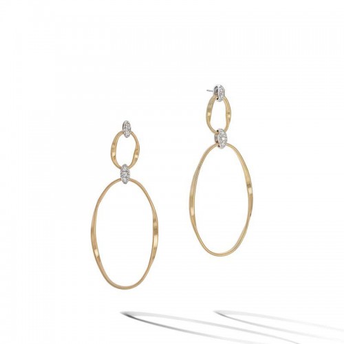 Marco Bicego Marrakech Onde Collection 18K Yellow Gold and Diamond Flat Link Double Drop Earrings