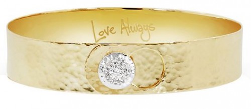 Phillips House 14k yellow and white gold diamond hammered Love Always bracelet with 37 diamonds weighing .15 carat total weight.