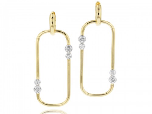Phillips House 14k yellow gold Link large box link huggie drop earrings with 64 round diamonds weighing 0.25 carat total weight