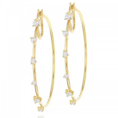 Phillips House 14k yellow gold Enchanted front closed hoop earrings with 12 round diamonds weighing 0.90 carat total weight