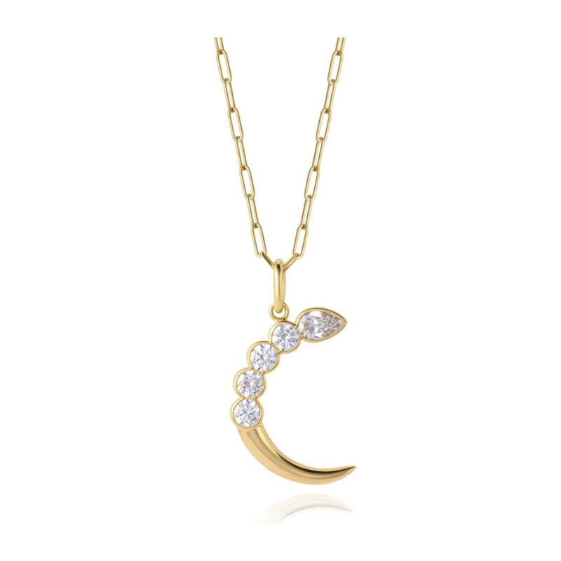 Phillips House 18K Yellow Gold And Platinum One Of One Mini Cuddle Crescent Pendant Necklace