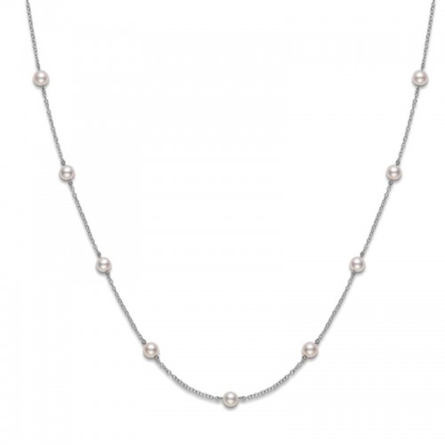 Mikimoto 18k white gold rhodium plated Everyday Essentials station necklace, 5.5x5mm/A+ Akoya pearls, 18
