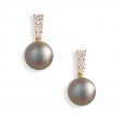 Mikimoto 18k rose gold Morning Black South Sea pearl drop earrings with diamonds, 9mm BSS pearls with 6 round diamonds weighing 0.48 carat total weight