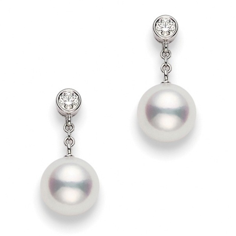 Mikimoto Classic Akoya Cultured Pearl And Diamond Drop Earrings