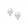Mikimoto 18k white gold rhodium plated Everyday Essentials Akoya pearl stud earrings with diamonds, 6-6.5mm/ A+ pearl earrings with diamonds weighing 0.06 carat total weight