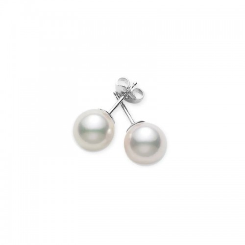 Mikimoto 18k white gold rhodium plated Everyday Essentials pearl stud earrings, 6-6.5mm/AAA akoya pearls