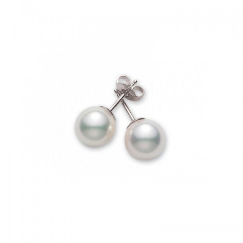 Mikimoto 18k white gold rhodium plated Everyday Essentials pearl stud earrings, 7-7.5mm/AAA akoya pearls