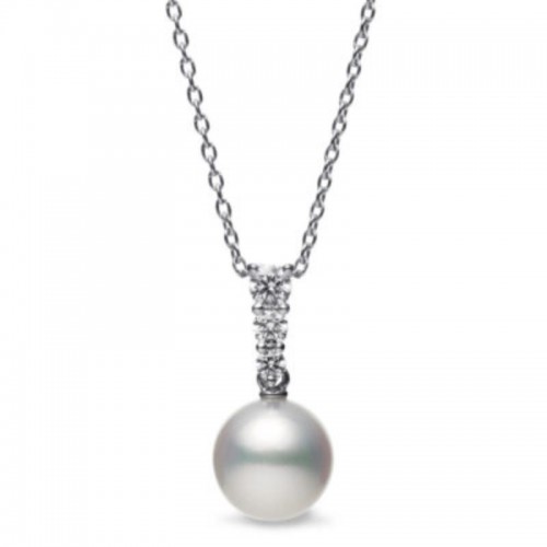 Mikimoto 18k white gold rhodium plated Morning Dew pearl pendant necklace with diamonds