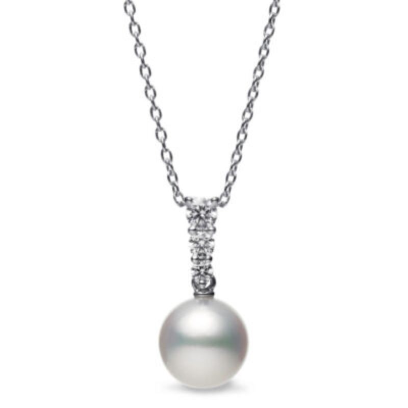 Mikimoto 18k white gold rhodium plated Morning Dew pearl pendant necklace with diamonds