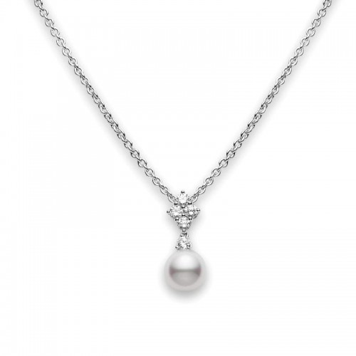 Mikimoto 18K white gold Classic-Classic pearl pendant necklace with diamonds