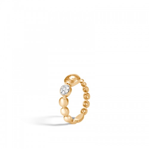 John Hardy 18k yellow gold Dot hammered ring with diamonds, 7.5mm ring with diamonds weighing 0.09 carat total weight, size 7