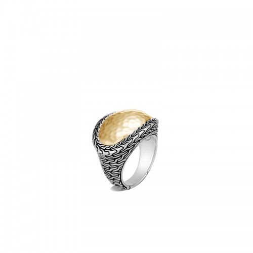 Classic Chain Ring in Silver and Hammered 18K Gold