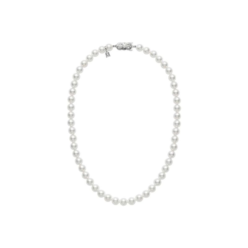Mikimoto 18k white gold rhodium plated Everyday Essentials pearl strand princess necklace, 7.5x7mm/A akoya pearls, 18
